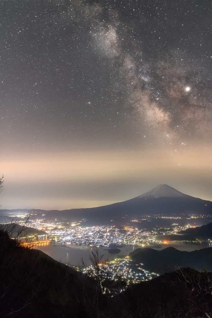 富士山,天の川,星