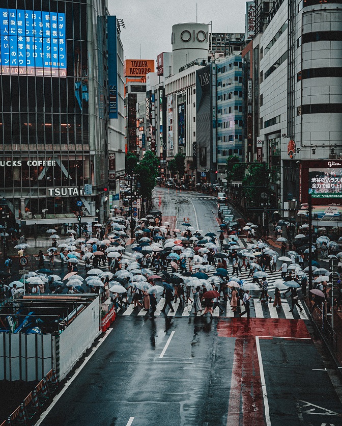 雨,渋谷,傘,道路