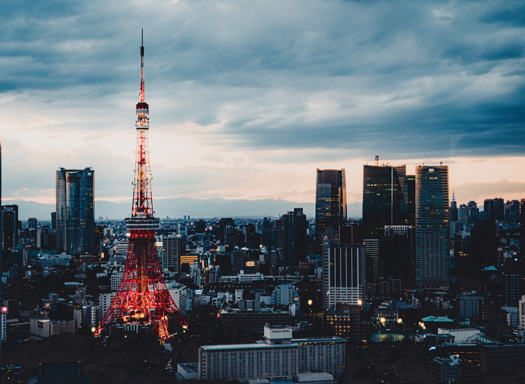 東京タワー,夕陽,世界貿易センタービル